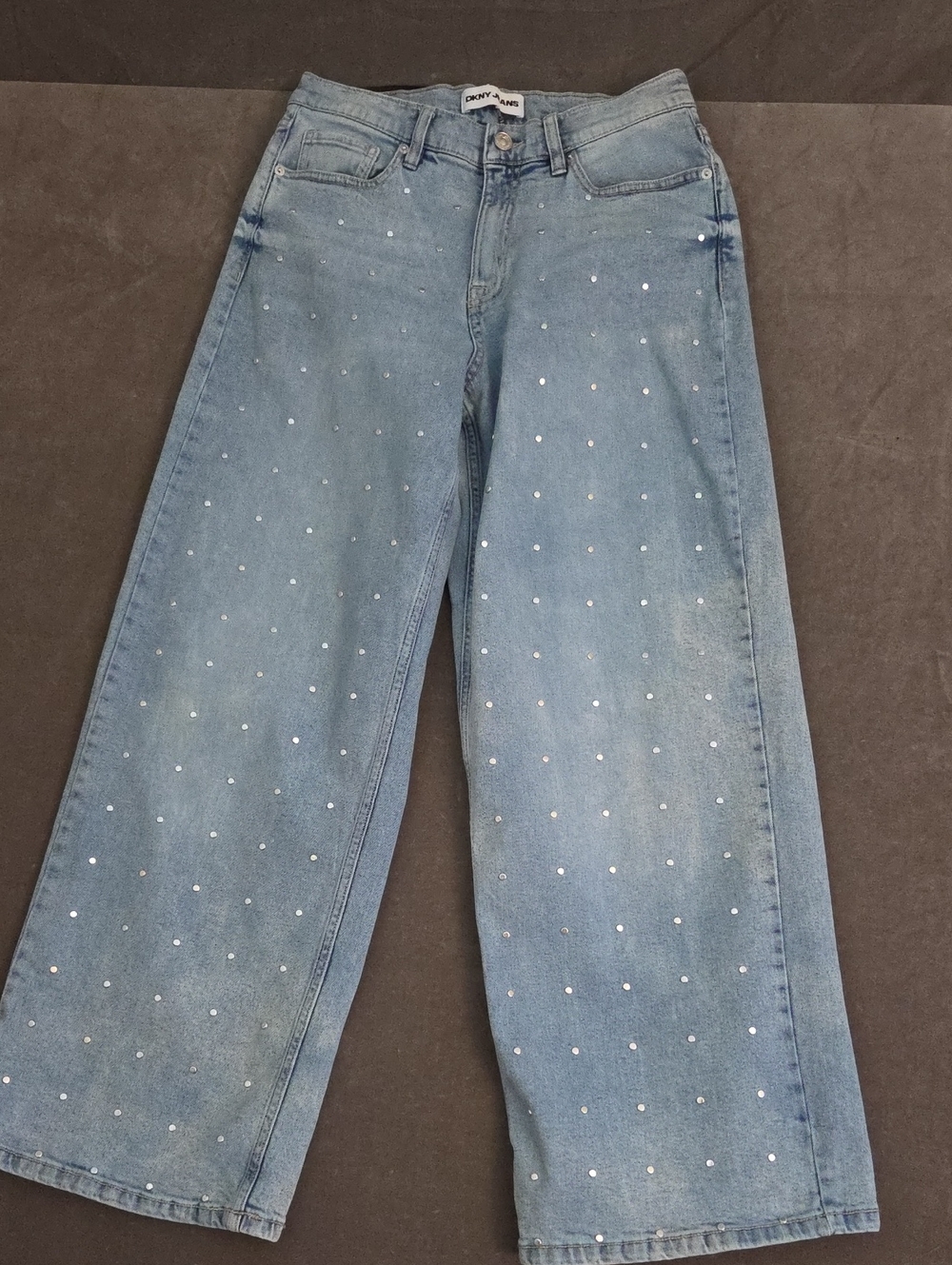 DKNY  29/28.5 Light Blue Wide-Leg Jeans with Scattered Studs